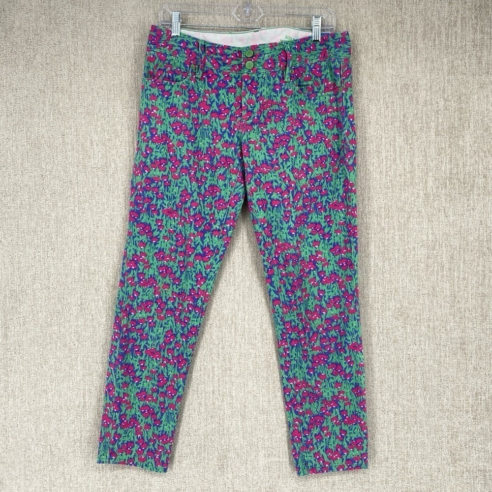 Lilly Pulitzer Worth Skinny Crop Pants Size 6 Green Pink Floral Low Rise Stretch